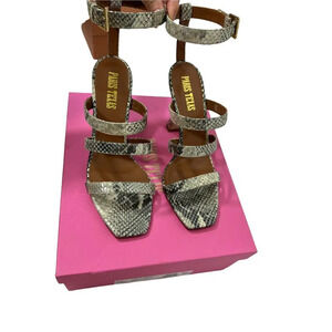 Paris Texas Ankle Cuff Lamé Python Embossed Leather Sandals Size 9.5